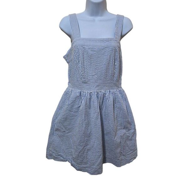 Blue & White Striped Tie-Back Sleeveless Romper Dress With Pockets - Picture 1 of 9